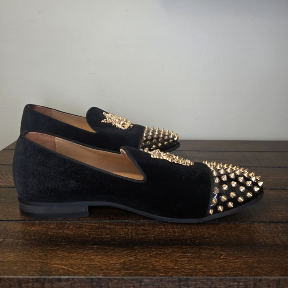 Meijiana Black Velvet Slip On  With Gold Tone Studs Spiked Accents Size 9 - Picture 5 of 13